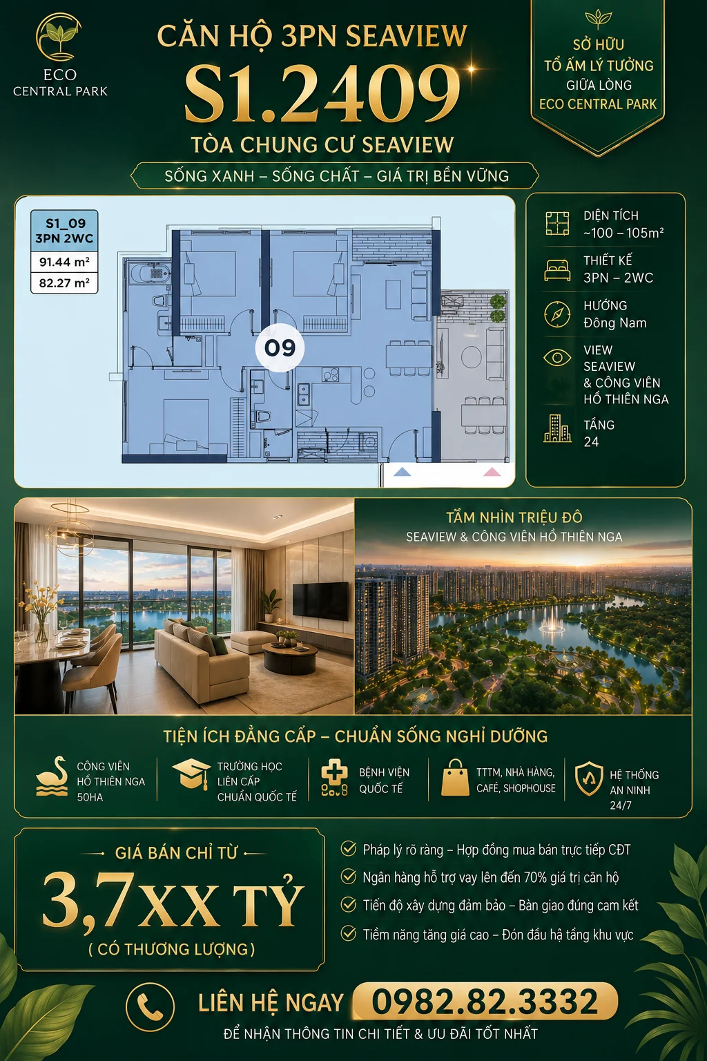 Bán căn hộ 3pn Toà chung cư Seaview KĐT Eco Central Park - 1