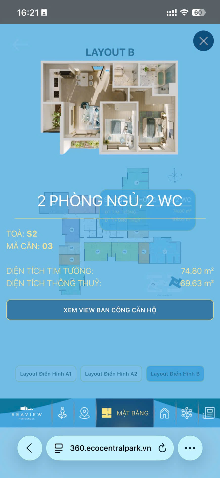 Cần bán căn 03-70m2-2ngủ, tầng trung thấp, thuộc toà Seaview của Eco Central Park (dự kiến bàn giao vào tháng 10 năm nay) - 2